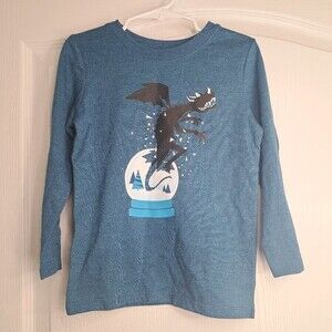 Cat & Jack Blue Long Sleeve T Shirt Dragon Snowglobe NEW